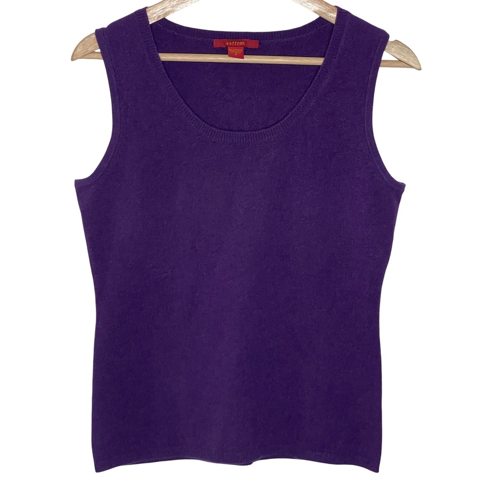 Saffron Womens 100% Cashmere Sleeveless Scoop Neck Sweater Tank Top Purple Small